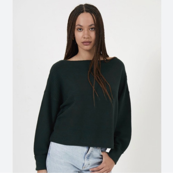 French Connection Sweaters - French Connection Ribbed Boatneck Sweater Moss Stitch Byron Green XS